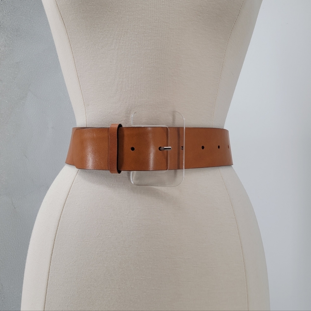 & other stories Tan Leather Belt Acrylic Buckle Size XS Brown Minimalist Boho